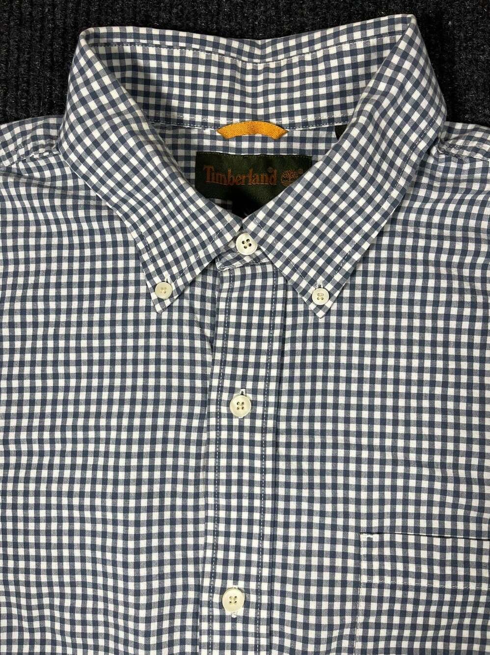 Timberland Gingham Long Sleeve Button Down Shirt Size XL Navy White
